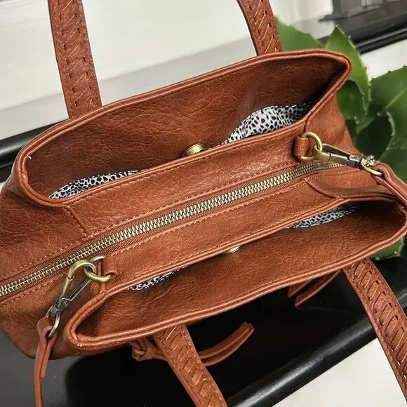 Antik Kraft Tan Brown Pebbled Leather Shoulder Bag - Picture 8 of 9